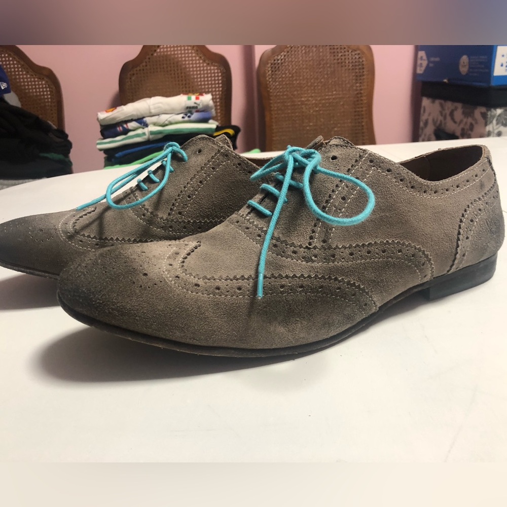 John Fluevog Dart Gray Suede Oxford Shoes